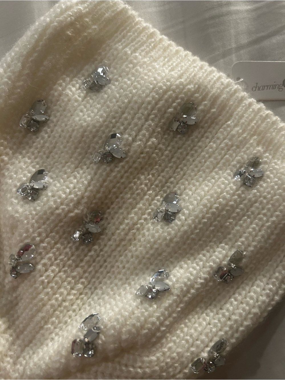 Charming Charlie Cream Knit Embellished Beanie - Picture 3 of 7